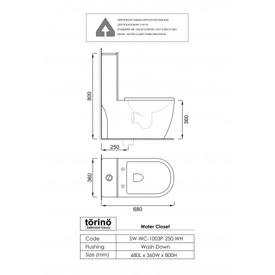 Water Closet SW-WC-1003-250.WH