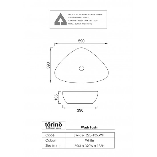 Wash Basin SW-BS-1228-135.WH