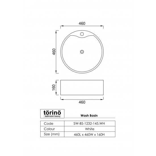 Counter Top Wash Basin SW-BS-1232-145.WH