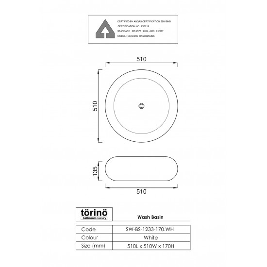 Counter Top Wash Basin SW-BS-1233-170.WH