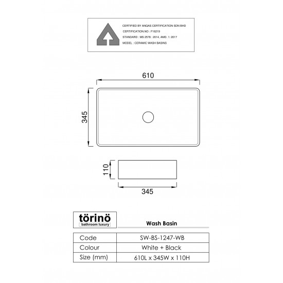 Counter Top Wash Basin SW-BS-1247-110.WB