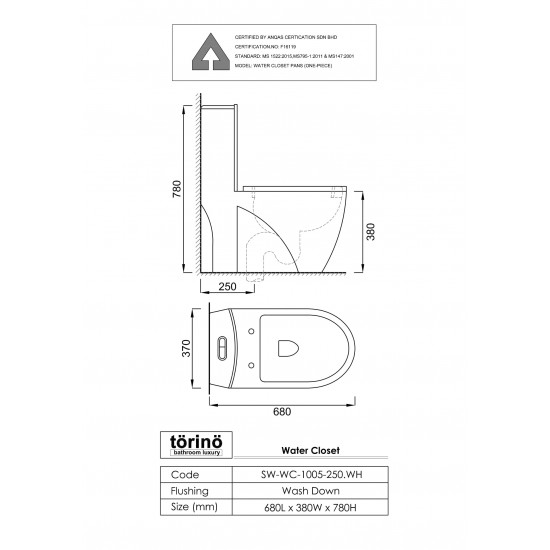 Water Closet SW-WC-1005-250.WH