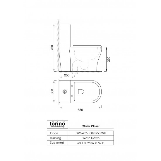 Water Closet SW-WC-1009-250.WH