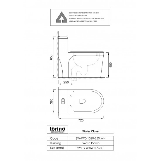 Water Closet SW-WC-1020-250.WH