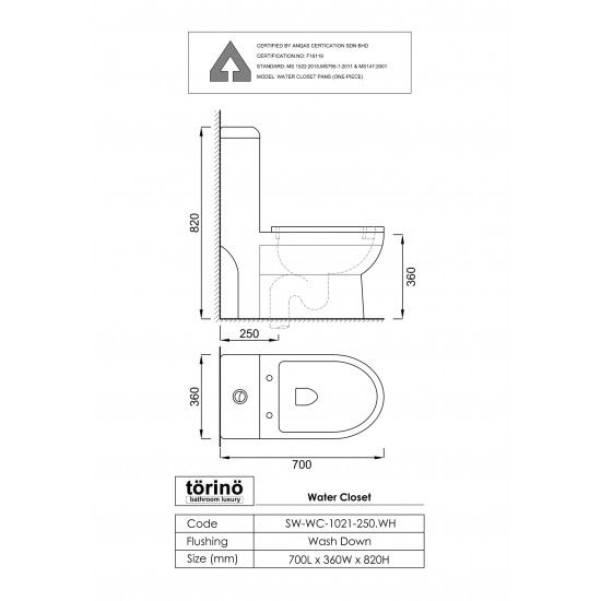 Water Closet SW-WC-1021-250.WH