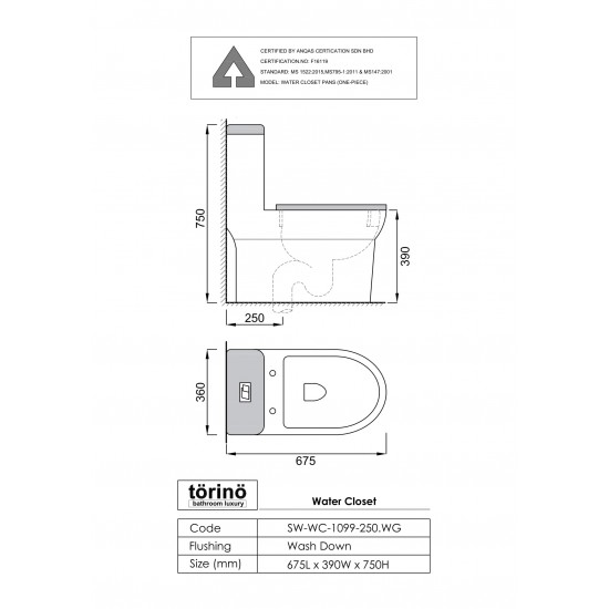 Water Closet SW-WC-1099-250.WG